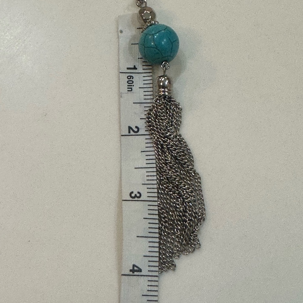 Turquoise & Silver Tassel Jewelry Set - Necklace & Earrings - Picture 7 of 12